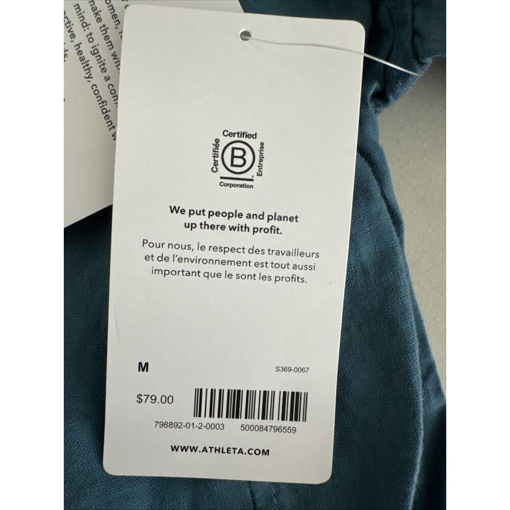 New Athleta 100% Linen Playa Tie Top Size Medium wrap shirt teal Borealis Green - Picture 6 of 12